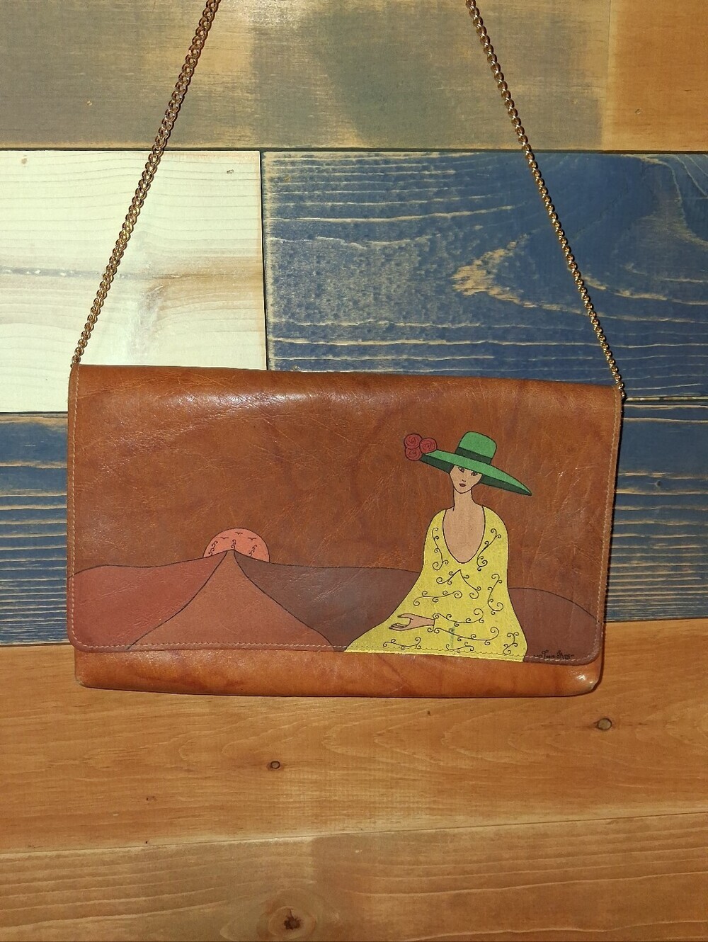 Vintage Handpainted Leather Purse / Handbag